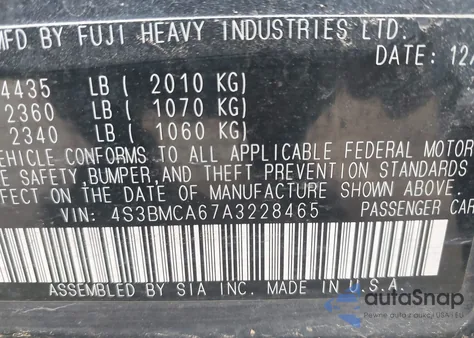 2010 Subaru Legacy 2.5I z USA, uszkodzony, nr VIN 4S3BMCA67A3228465